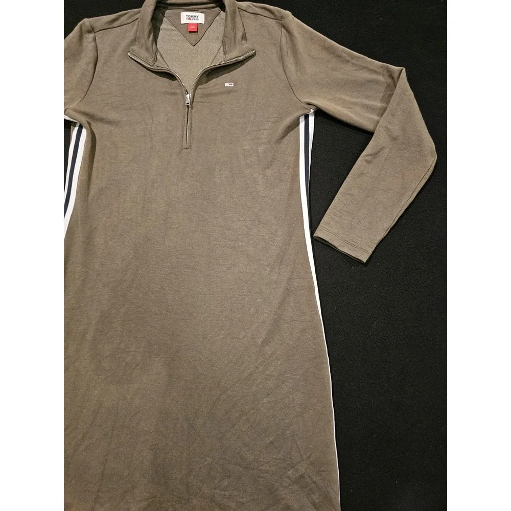 Tommy Jeans One Piece Long Sleeve Olive Green Distressed Womens Size Small Dress